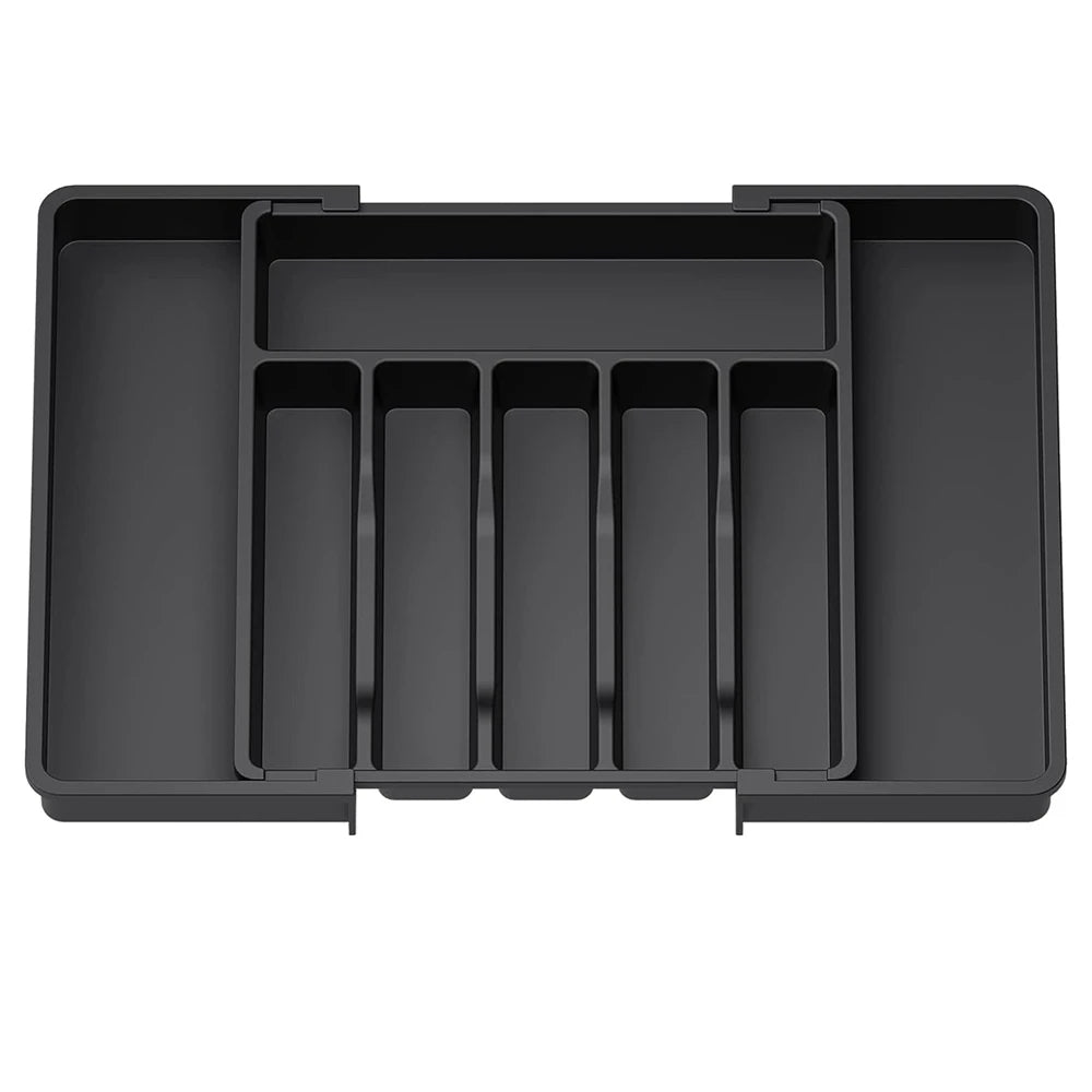 1pc Silverware Drawer Organizer Adjustable Flatware Tableware Organizer Expandable Plastic Utensil Tray for Spoons Forks Knives