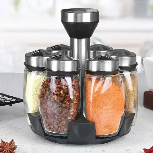 Rotating Spice Rack Organizer – Glass Jars Set for Modern Kitchens