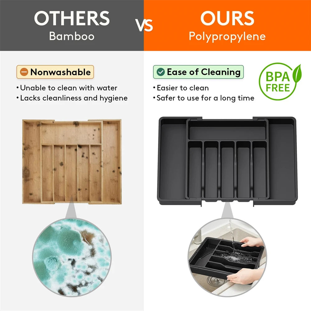 1pc Silverware Drawer Organizer Adjustable Flatware Tableware Organizer Expandable Plastic Utensil Tray for Spoons Forks Knives