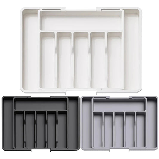 1pc Silverware Drawer Organizer Adjustable Flatware Tableware Organizer Expandable Plastic Utensil Tray for Spoons Forks Knives