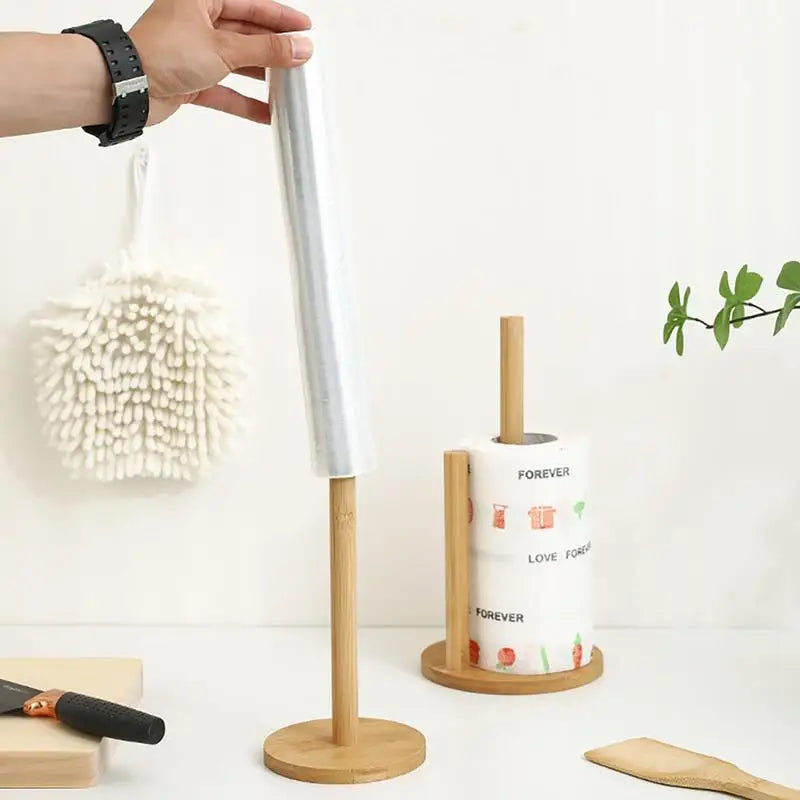Wood Paper Towel Holder Kitchen Roll Paper Towel Holder Bathroom Tissue Vertical Stand Anti-Skid Base Paper Towel Storage Holder